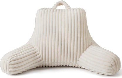 Blissful Diary Reading Pillow, Backrest Pillow with Shredded Memory Foam for Adult & Children, Designed for Bed and Couch Sitting Up, Includes Arms, Pockets and Washable Cover, Off White