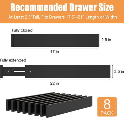 Bamboo Drawer Dividers, Adjustable Drawer Organizers, Fits 12.6–16" Drawers | 2.5" High, 4 Pack Expandable Drawer Separators for Kitchen, Nursery, Dressers & Office Storage, Natural
