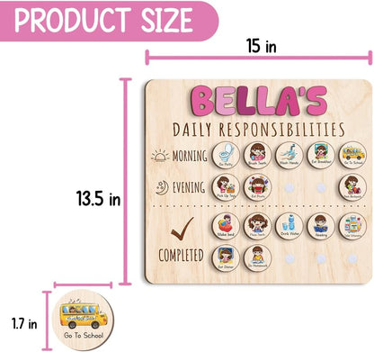 Daily Routine Chart for Kids, Visual Schedule, Routine Chart for Toddlers 3-5, Morning Bedtime Routine Chart for Toddlers, Wooden Chore Chart for Kids