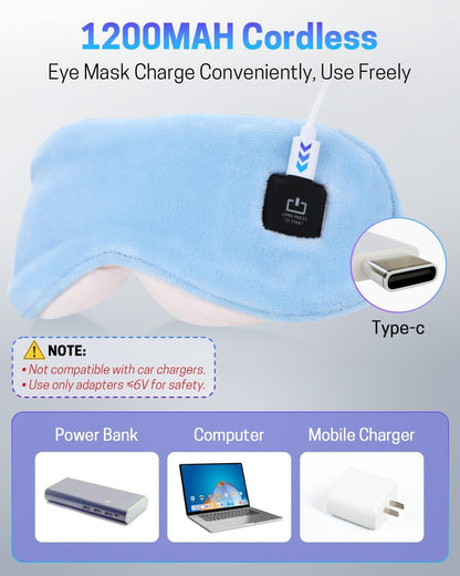 Heated Eye Mask for Dry Eyes, Stye Relief and Improved Sleep - Cordless Rechargeable Warm Compress with Graphene Heating, 3 Temp Settings, Auto Shut-Off, Washable Sleep Mask for Travel