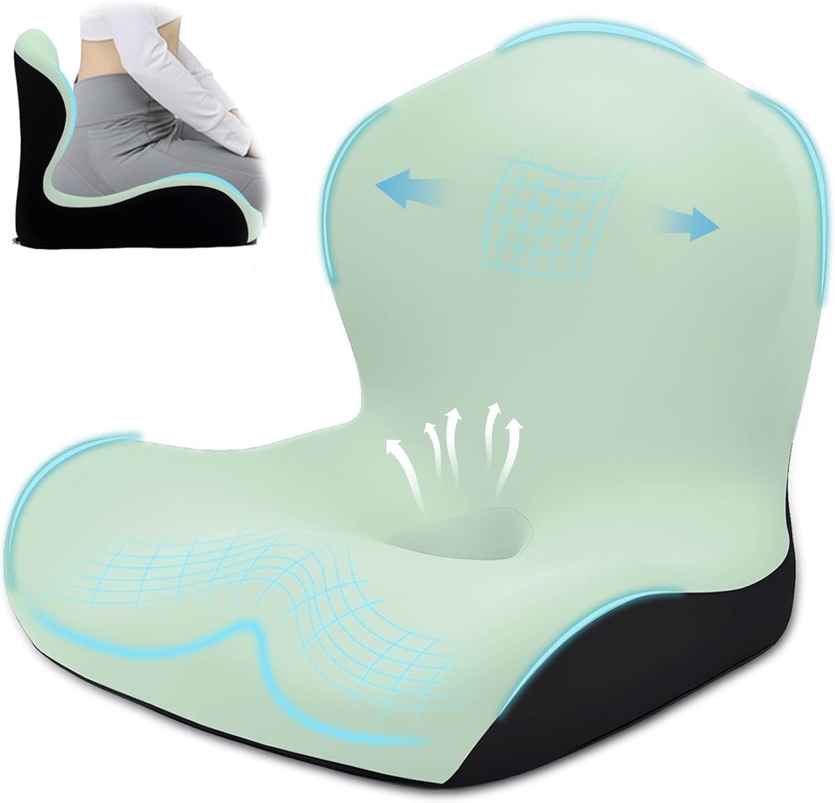 Seat Cushion for Office Chair and Car, L-Shaped Ergonomic Car Seat Cushions, Memory Foam Chair Cushion, Lumbar Support Pillow for Wheelchair, Car, Home, Office, Desk, Black
