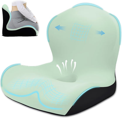 Seat Cushion for Office Chair and Car, L-Shaped Ergonomic Car Seat Cushions, Memory Foam Chair Cushion, Lumbar Support Pillow for Wheelchair, Car, Home, Office, Desk, Black