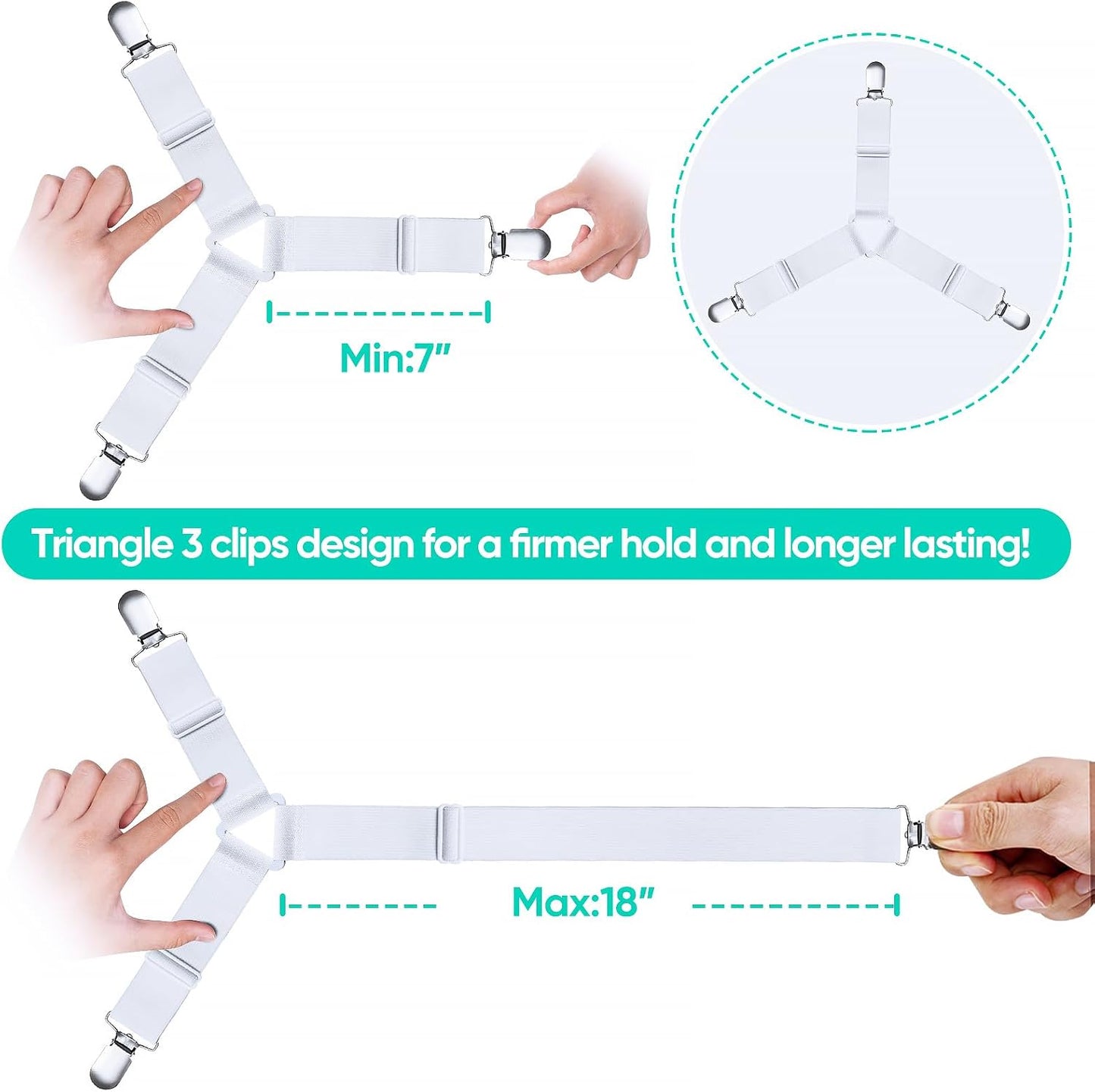 Bed Sheet Straps, Easy to Install Sheet Straps, Fitted Sheet Clips, Adjustable Sheet Fasteners, Say Goodbye to The Messy Sheets (Gray-4 Pcs)