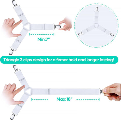 Bed Sheet Straps, Easy to Install Sheet Straps, Fitted Sheet Clips, Adjustable Sheet Fasteners, Say Goodbye to The Messy Sheets (Gray-4 Pcs)
