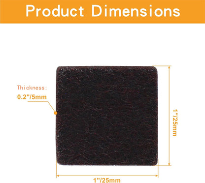 48 Pcs 1"/25mm Square Felt Furniture Pads, 5mm Thick, Brown | Self Adhesive, Anti Scratch Floor Protectors, For Furniture Feet Chair Legs