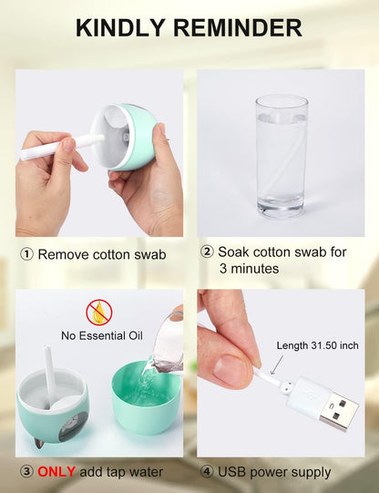 Cool Mist Humidifier,300ml Mini Humidifiers with Night Light,Waterless Auto-Off Air Humidifier,20dB Quiet Humidifiers for Bedroom,Car, Plant for Girl Boy