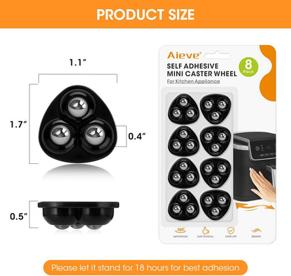 Aieve Appliance Rollers, 8 Pack Small Appliance Slider, Self Adhesive Caster Wheels, Mini Swivel Wheels for Kitchen Countertop Easy Moving
