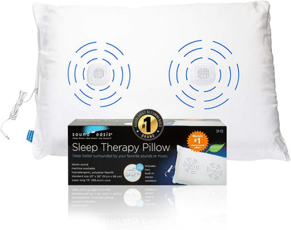 Sound Oasis Pillow Speakers, 2 UltraThin Stereo Speakers, Volume Control, Surround Sound for Music, Sleep, Tinnitus Masking, Connect to External Sound Source with 1/8" 3.5mm Headphone Jack Plug, White