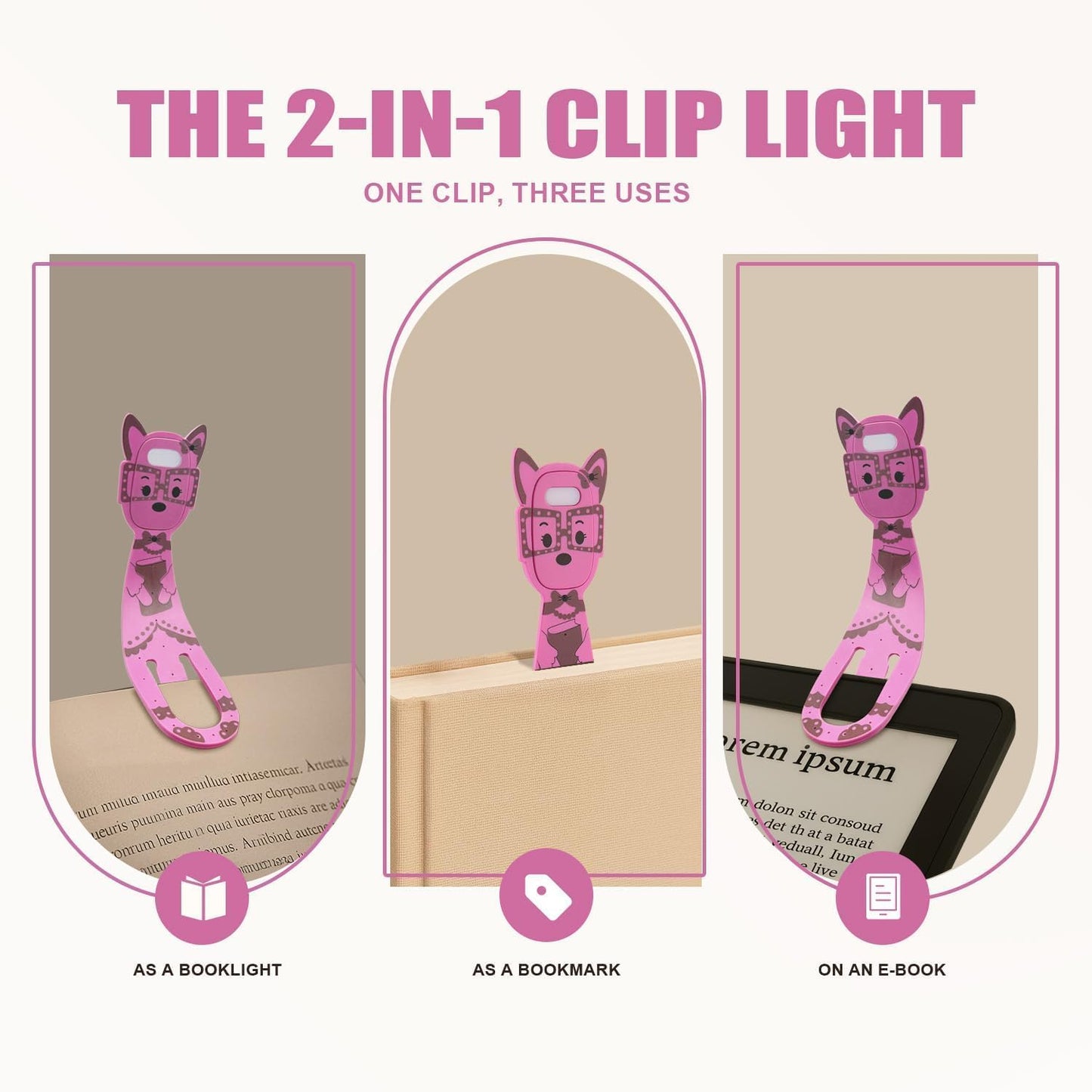 Rechargeable Kids Book Light, Cute Bookmark Reading Light for Kids, Dimmable Portable LED Book Light for Reading in Bed, Eye-Caring Bedtime Reading Lamp for Children & Travel, Brown