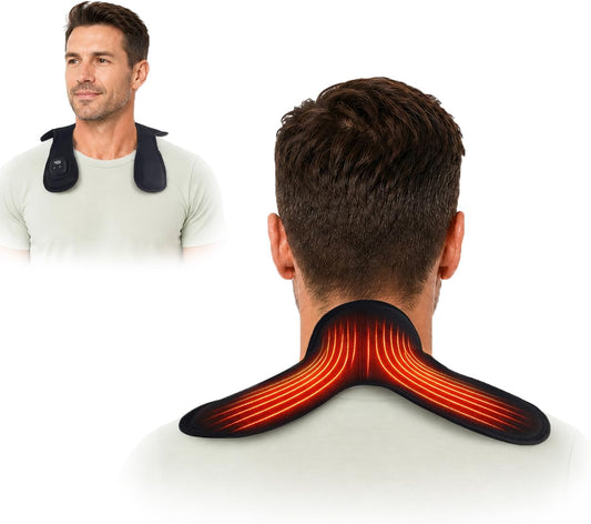 Cordless Electric Heating Pad for Neck & Shoulder, 5000mAh Rechargeable Neck Heating Pad with 3 Heat Levels 3 Time Settings, Portable Small Thin Mini Heated Neck Wrap (Black)