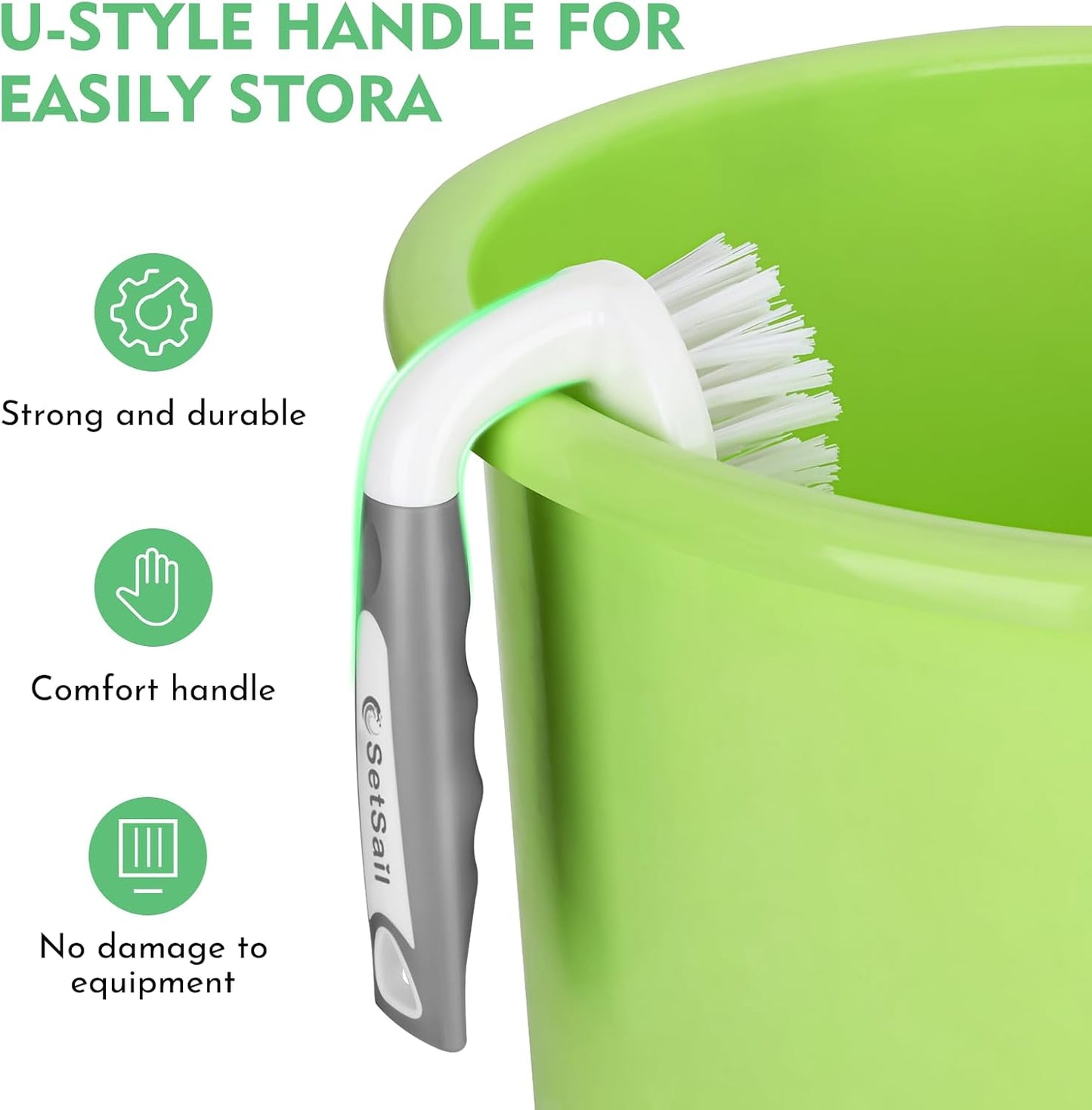 SetSail Scrub Brush, Heavy-Duty Scrub Brushes for Cleaning with Stiff Bristles Cleaning Brush for Shower, Bathroom, Carpet, Kitchen and Bathtub Scrubber - 2 Pack | Durable Bristles Ergonomic Non-Slip Tpr Grip. U-Style Hanging Loop for Storage. Use for