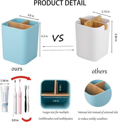 Bamboo Toothbrush Holder for Bathrooms Toothpaste Organizer - Black | Detachable Inserts, 3 Slots, Bathroom Counter Organizer, for Kids Electric Toothbrushes, Floss, Razors
