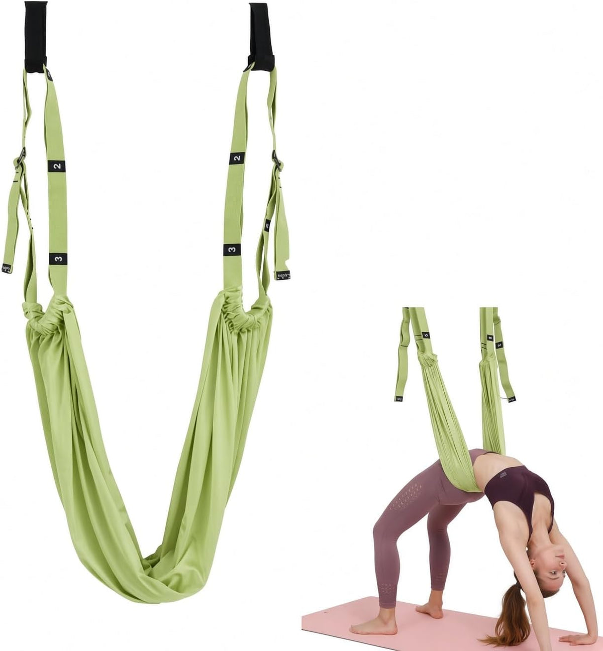 Door Aerial Hammock Swing - No Drilling Over Door Yoga Stretch Straps for Stretching, Inversion Pilates Kit, Anti-Gravity Home Workout - Pink/Purple