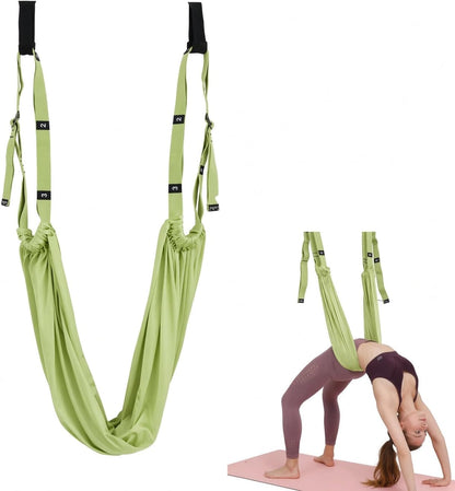 Door Aerial Hammock Swing - No Drilling Over Door Yoga Stretch Straps for Stretching, Inversion Pilates Kit, Anti-Gravity Home Workout - Pink/Purple