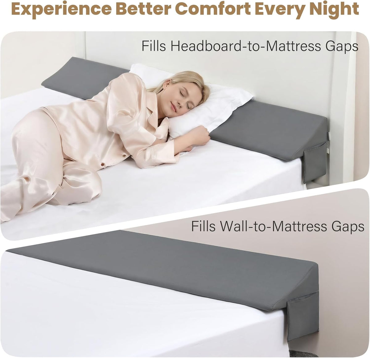 Vekkia Bed Wedge Pillow for Headboard Gap,Bed Gap Filler(0-6") King