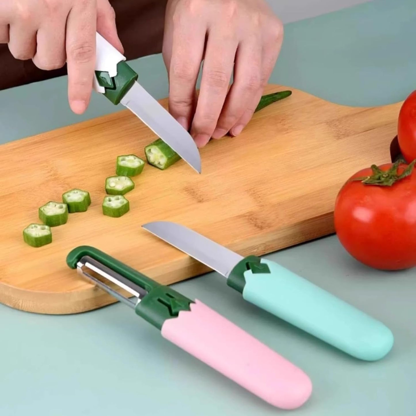 2-in-1 Stainless Steel Fruit and Vegetable Peeler for Kitchen, Dual Blade Swivel Peeler with Protective Cover, Peeler for Outdoor Camping and Home Cooking, 6.89"x1.18"x0.79" (Pinkish white)