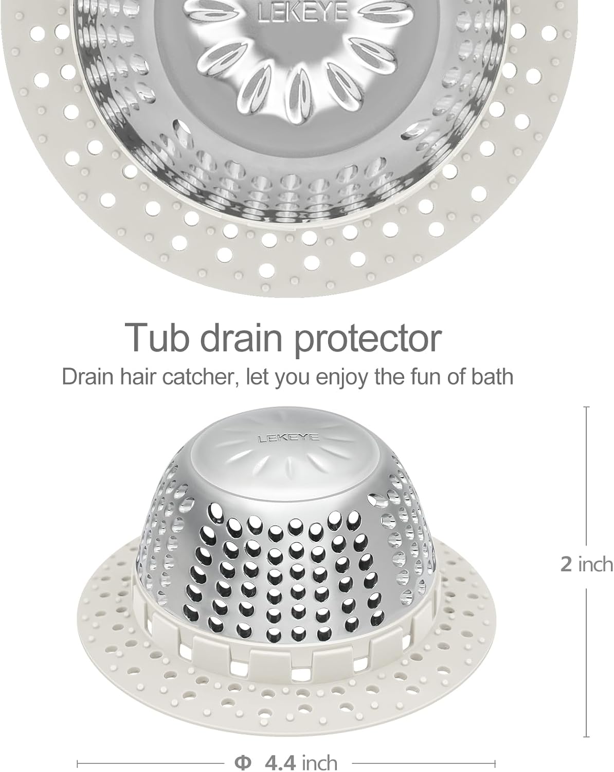 LEKEYE Drain Hair Catcher/Bathtub Drain Cover/Drain Protector for Pop-Up & Regular Drains(Patented Product)