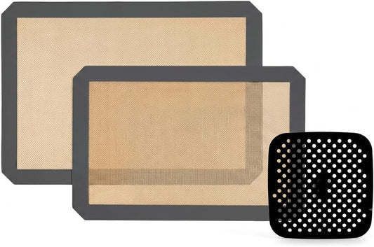 3-Piece Silicone Baking Mat Set, Non-Stick Reusable Air Fryer Liners and Oven Sheets, Heat Resistant, BPA-Free, Easy to Clean.