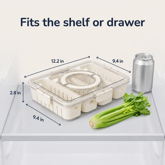 [Hand Wash Only] Salad Bar Containers for Fridge, Veggie Containers for Refrigerator, Salad Prep Containers for Fridge, Veggie Tray with Lid, Storage & Organizer for Fruit, Berry, Produce Keeper