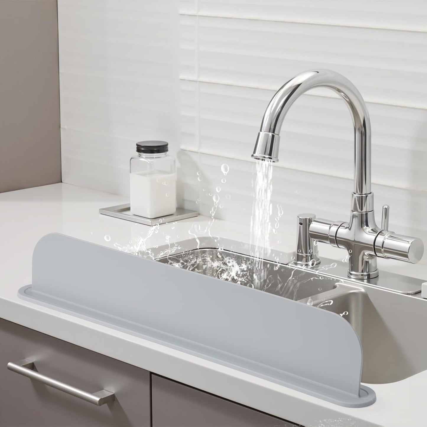 19.3 inch Silicone Sink Splash Guard, Splash Guard for Kitchen Sink Area, Backsplash Protector for Kitchen Countertop & Bathroom Bathtub with Non-Slip Strong Suction, White