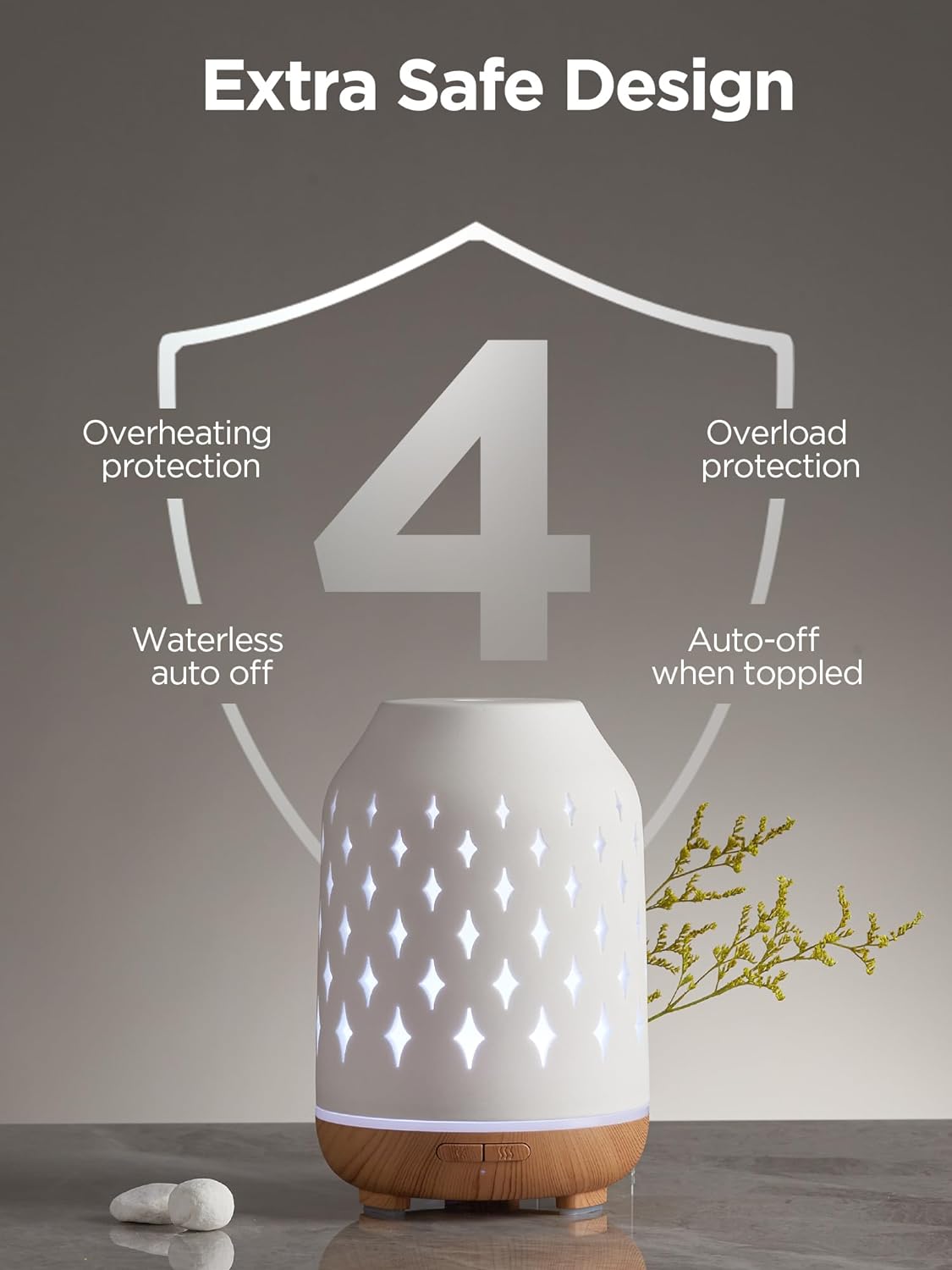 InnoGear Essential Oil Diffuser, 150ml Ceramic Stone Diffuser Handcrafted Aromatherapy Diffusers Ultrasonic Cool Mist Humidifier Vaporizor with 2 Mist Modes Waterless Auto Off for Room Office, White