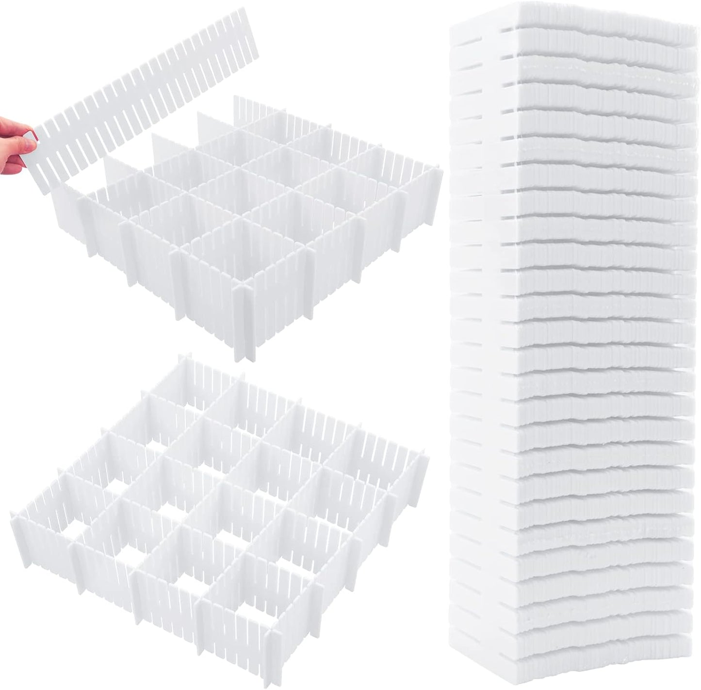 45 Pack Drawer Dividers, Plastic Adjustable Drawer Storage Organizer for Tidying Clutter Socks, Underwear, Makeup, Kitchen, Dresser Black