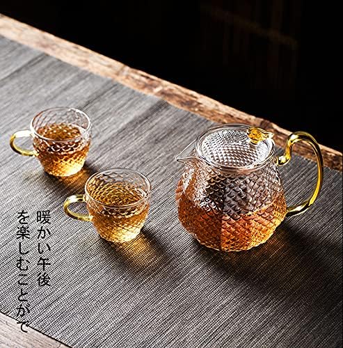 Glass Filtering Tea Maker Teapot with a Warmer and 6 Double-walled Tea Cups Set (Heating base, Standard)