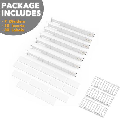 SpaceAid Bamboo Drawer Dividers with Inserts and Labels, Kitchen Adjustable Drawer Organizers, Expandable Organization for Home, Office, Dressers, 4 Dividers with 9 Inserts (17"-22" Natural)