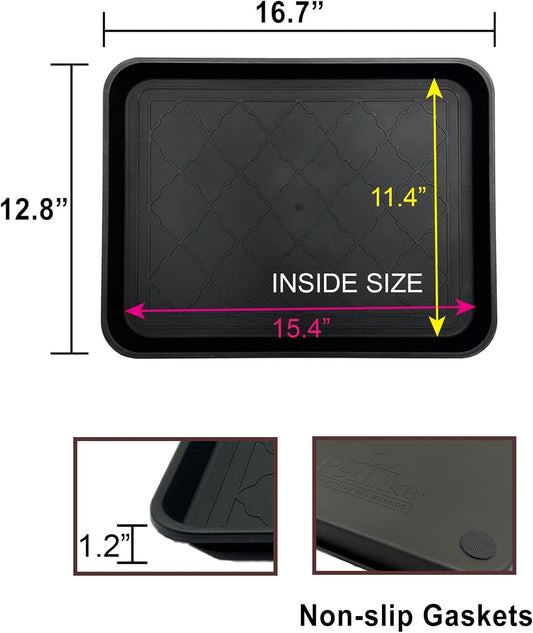 PetLike Boot Tray for Entryway Indoor/Outdoor, Hard Plastic Pet Food Mat 2pack,16.7 x 12.8 INCH Waterproof Shoe Tray, Multi-Purpose Trays for Boots, Shoes, Pets, Garden