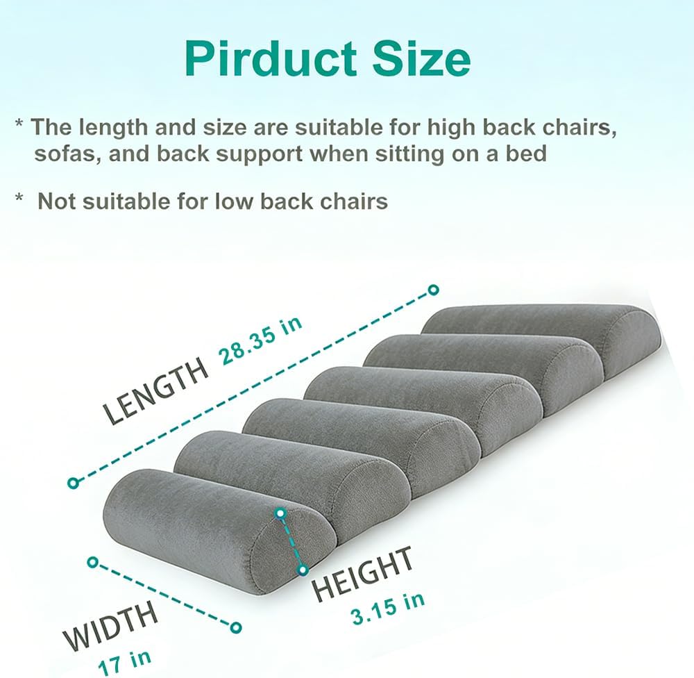 Lumbar Support Pillow for Office Chair,Multiple Adjustable | Back Support for Office Chair High Back/Couch/Sitting on Bed,Patented 6 Semi Cylindrical Back Cushion,Short Velvet Cover