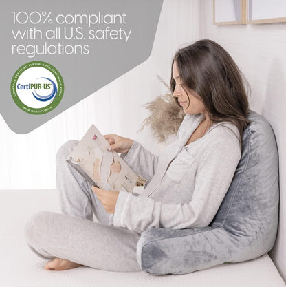 Milliard Reading Pillow with Arms, Grey, Shredded Memory Foam Back Pillow for Bed Sitting Up - Sit Up Backrest Support for Reading & Rest Bed - Washable Cover, Adjustable Comfort, CertiPUR Certified