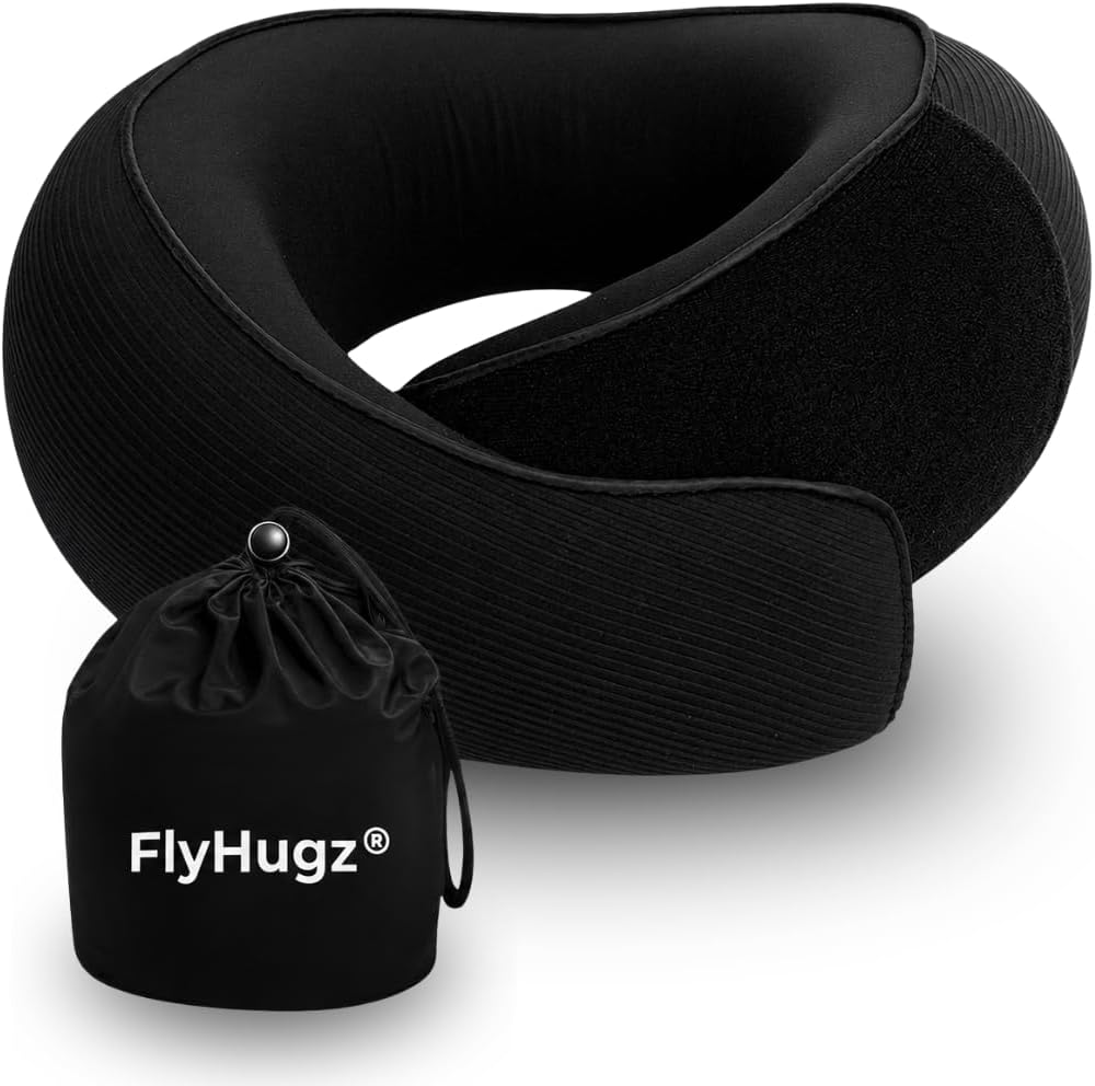 FlyHugz® Neck Travel Pillow Memory Foam Neck Pillow, Gray