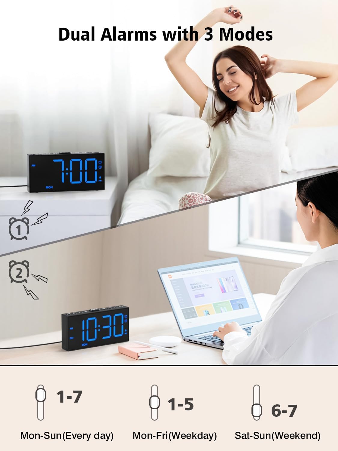 Vibrating Alarm Clock for Heavy Sleepers with Bed Shaker, 116dB Dual Alarms