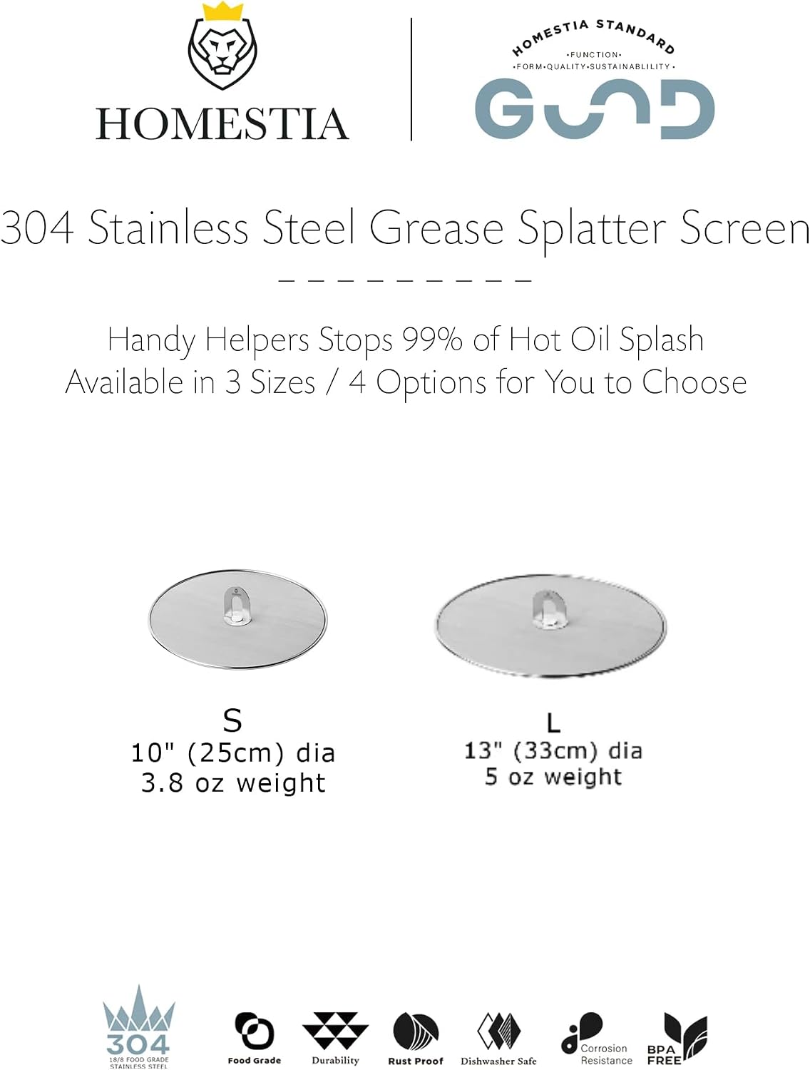 Homestia Splatter Screen for Frying Pan, 10 Inch Grease Splatter Guard | 304 Stainless Steel Ultra Fine Mesh Lids, Splatter Screen for Cooking, Rust-Free - No Oil Mess, No Burns, with Fold Flat Knob