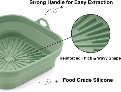 3 Pack Silicone Air Fryer Liners Reusable– Emptycolor 8 Inch Square Silicone Liners for Air Fryer Basket, Non-Stick Heat Resistant Airfryer Silicone Pot Basket for 3QT–6.8QT, Oven & Microwave