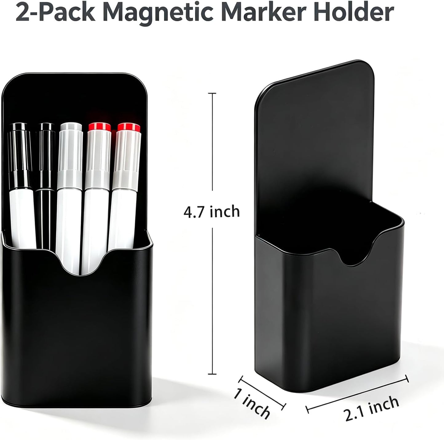 2pcs Magnetic Pen Marker Holders, Magnet Pencil Cup Storage Organizer for Classroom Office Home Locker and Refrigerator Whiteboard Locker (QX107)