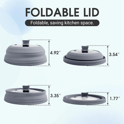 10.5 Inch Silicone & Glass Microwave Splatter Cover, Non-Plastic Collapsible Vented Microwave Food Cover With Heat Resistant Handle, Universal Fit Plates and Bowls, Grey