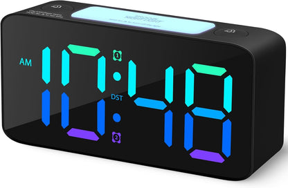 Cadmos 110dB Extra Loud Alarm Clock for Heavy Sleepers Adults, Digital Clock with 7 Color Night Light, RGB Display, Dual USB Charger, Small Clocks for Bedrooms, Kids, Teens (White+RGB)