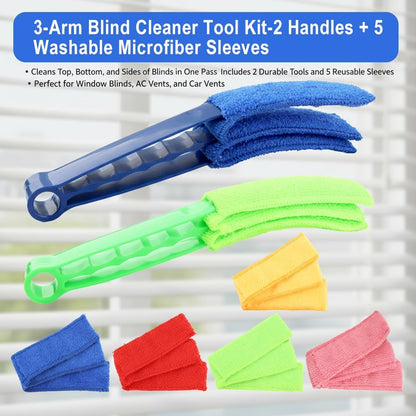 2PCS Blind Cleaner Brushs with 5 Reusable Microfiber Sleeves Brush, Window Blind Duster Tool Blind Cleaner Tool for Window, Car Air Condition, Fans, Exhaust Vent