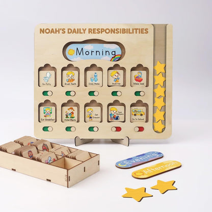 Daily Routine Chart for Kids, Visual Schedule, Routine Chart for Toddlers 3-5, Morning Bedtime Routine Chart for Toddlers, Wooden Chore Chart for Kids