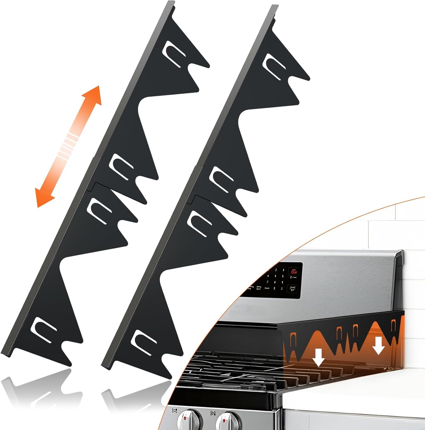 Stainless Steel Stove Gap Covers (2PCS),Stove Gap Filler,Range Trim Kit,Stove Guard for Kitchen Oven Gap Between Stovetop and Counter,Easy Clean Heat Resistant,Adjustable Length 13.8'' to 27.5'',Black