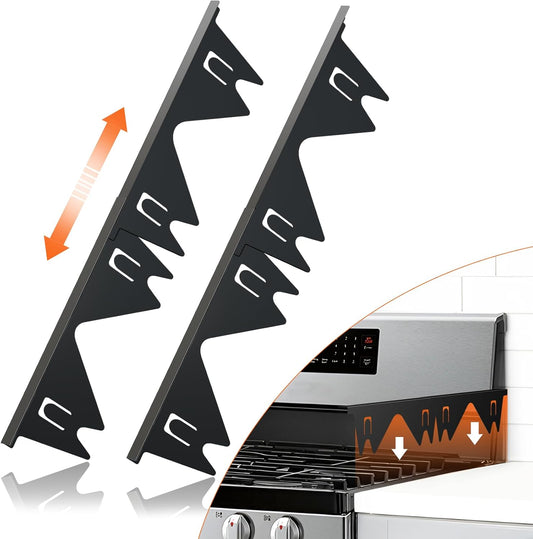 Stainless Steel Stove Gap Covers (2PCS),Stove Gap Filler,Range Trim Kit,Stove Guard for Kitchen Oven Gap Between Stovetop and Counter,Easy Clean Heat Resistant,Adjustable Length 13.8'' to 27.5'',Black