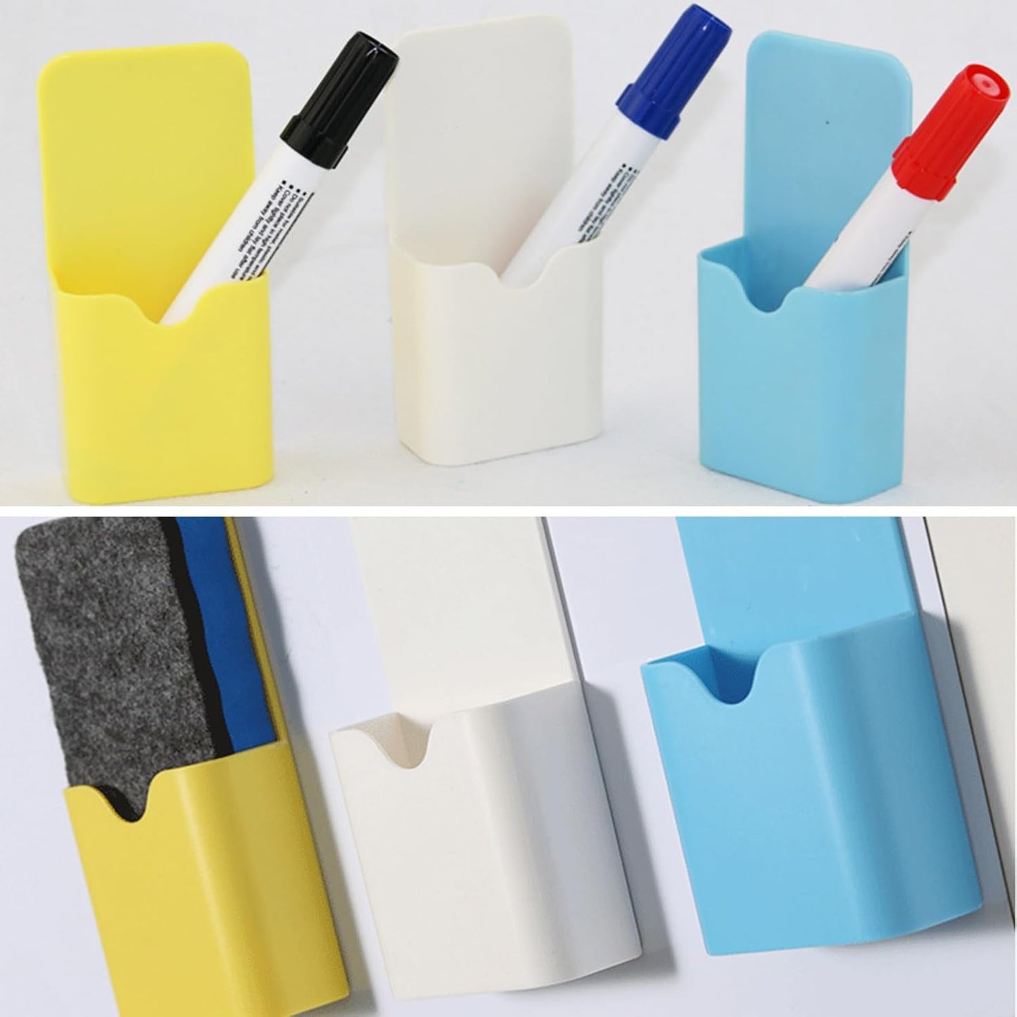 2pcs Magnetic Pen Marker Holders, Magnet Pencil Cup Storage Organizer for Classroom Office Home Locker and Refrigerator Whiteboard Locker (QX107)