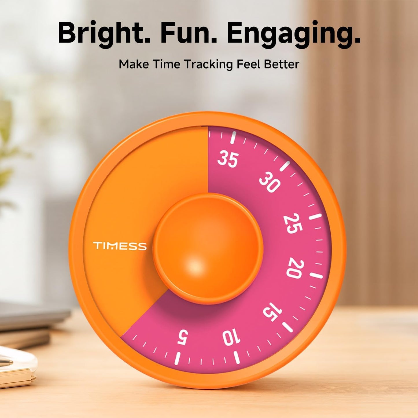 60-Minute Visual Timer, Twist to Set, Loud Battery-Powered Alarm, Minimalist Rotary Countdown Dial for Office, Study, Work & Home Time Management (Black)