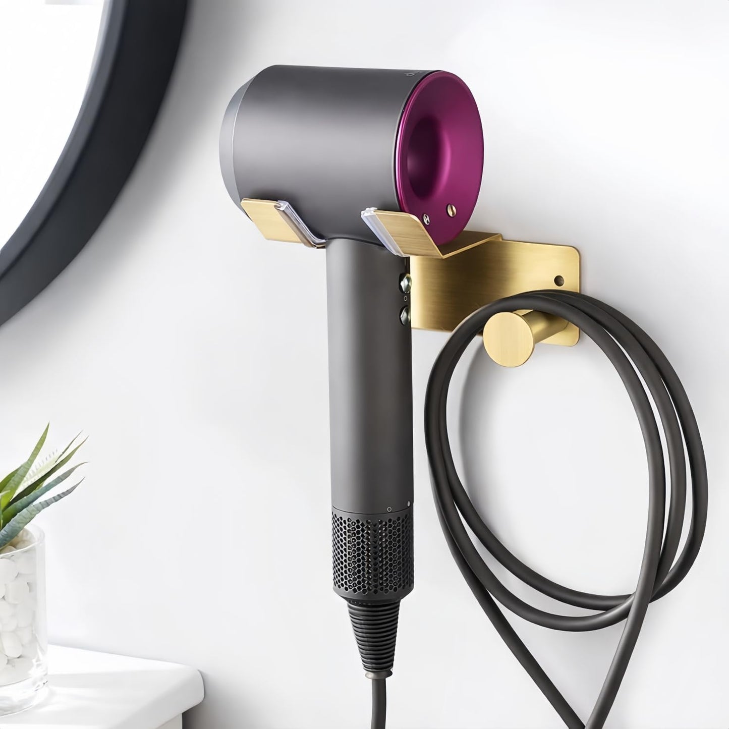 Hair Dryer Holder Wall Mounted, Stainless Steel Blow Dryer Holder for Bathroom, Hair Dryer and Straightener Holder Adhesive or Drilling, Hair Tool Organizer for Salon Barber Shops Banjekt