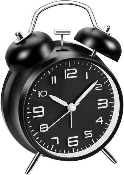 Azyh Loud Alarm Clock for Heavy Sleepers Adults, Metal 4 Inches Twin Bell Battery Operated Alarm Clocks for Bedrooms Decoration, Silent Non-Ticking, Back-to-School Gift (Red Brown)