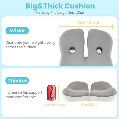 Seat Cushion, Memory Foam for Sit Bone and Back Pain Relief | Dual-Hole Ventilation, Coccyx,Sciatica and Tailbone Hip Relief ,Posture Support ,Office Chair and Car Seat,Home Use