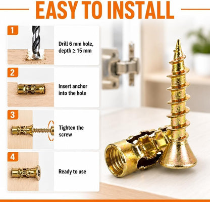6×14mm Short Expansion Screw Set for Cabinet Hinge Repair & Stripped Thread Restoration,Secure Cabinet Door Fastening, Suitable for Tile Stone Wood and More (30pcs)