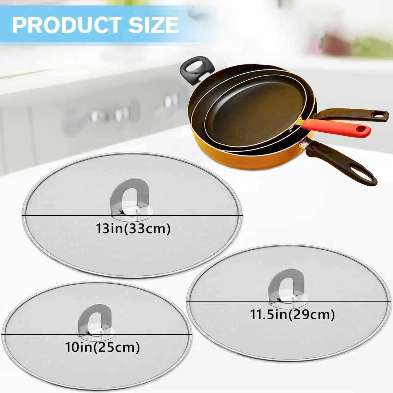 Splatter Screen for Frying Pan,Silicone Grease Splatter Guard, Heat-Resistant Splatter Guards for Cooking,Dishwasher Safe (9.8", 11.4", 13")