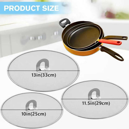 Splatter Screen for Frying Pan,Silicone Grease Splatter Guard, Heat-Resistant Splatter Guards for Cooking,Dishwasher Safe (9.8", 11.4", 13")